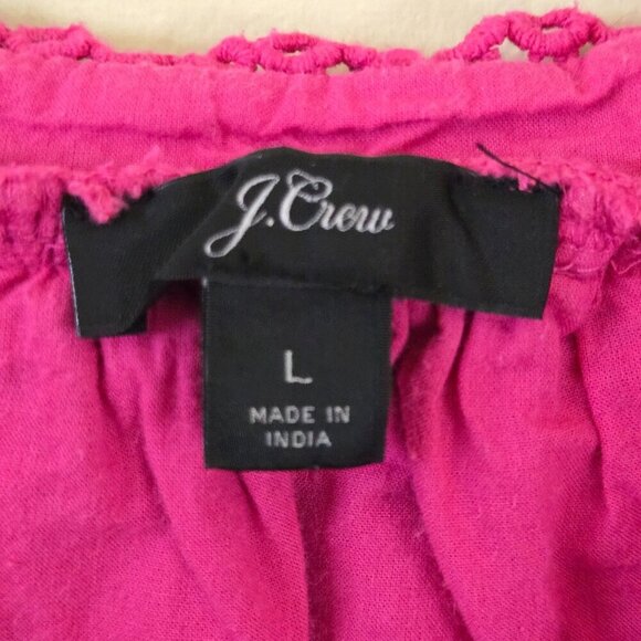 J. Crew Pink Eyelet Ruffled Collar Balloon Sleeve Peasant Blouse Size L - Picture 7 of 8